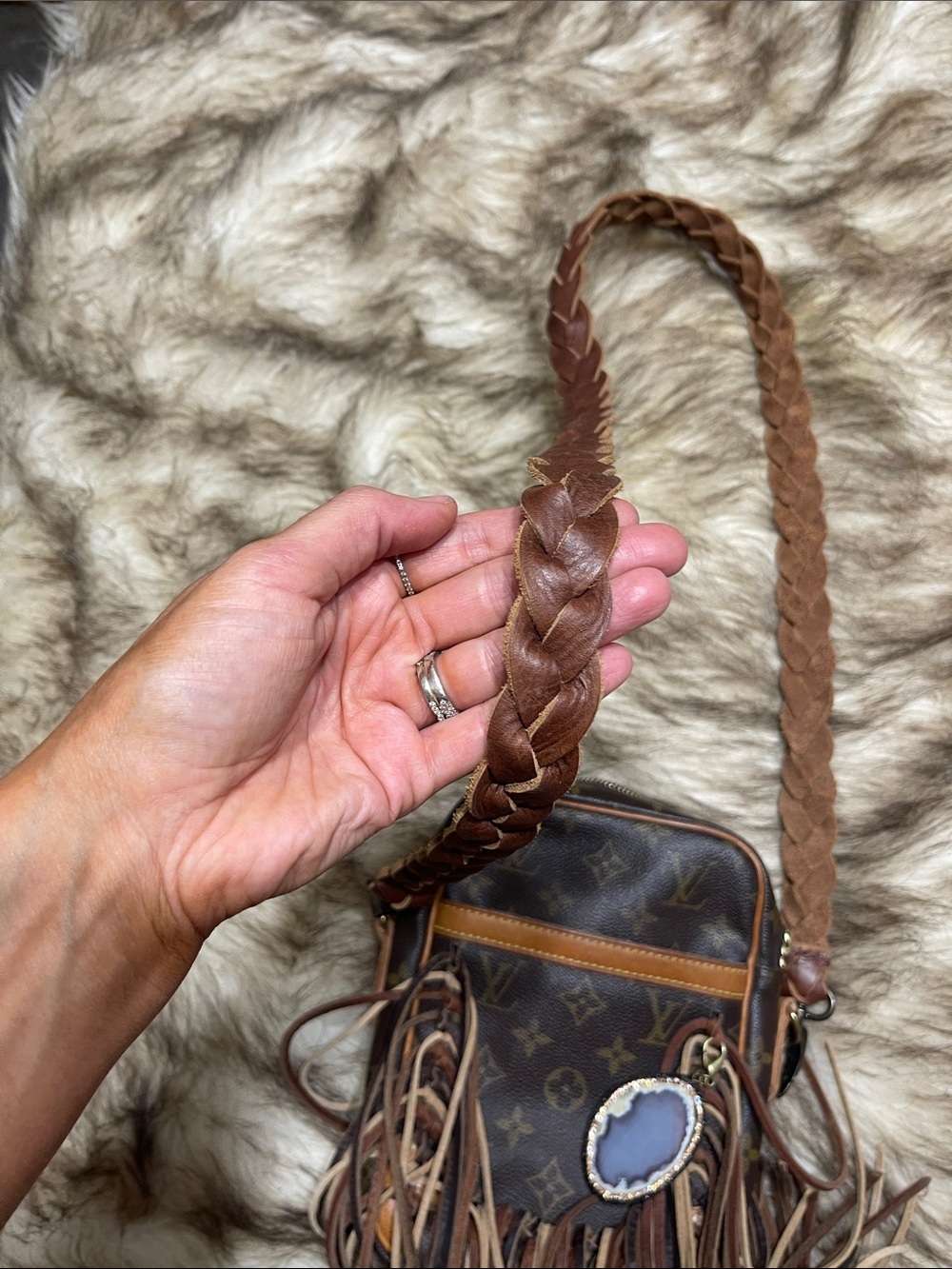 Louis Vuitton Brown Monogram Fringe Crossbody Bag with Tan Accents - Picture 4 of 4